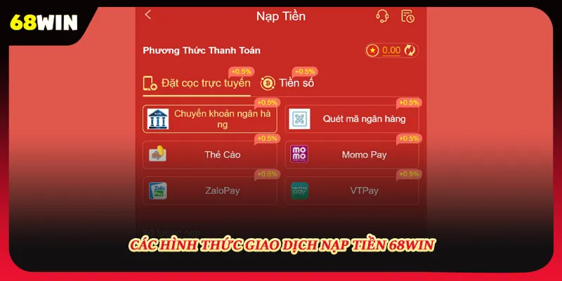 Những phương thức nạp tiền tại 68win