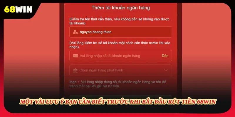 Một vài lưu ý bạn cần biết trước khi bắt đầu rút tiền 68win